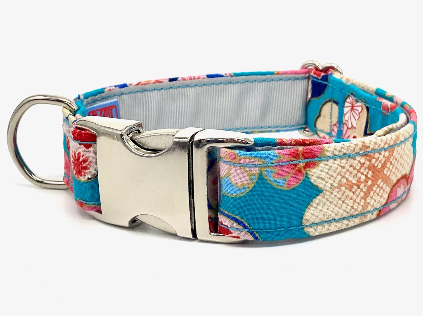 Collar para perro azul cielo con flores