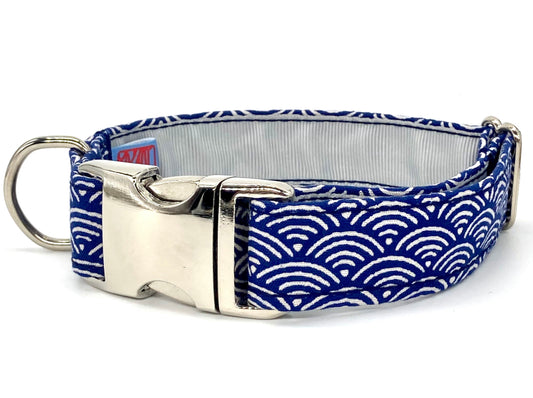 Collar para perro azul estampado japonés